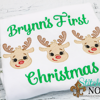 Personalized 1st Christmas Baby Reindeer Trio Sketch Shirt