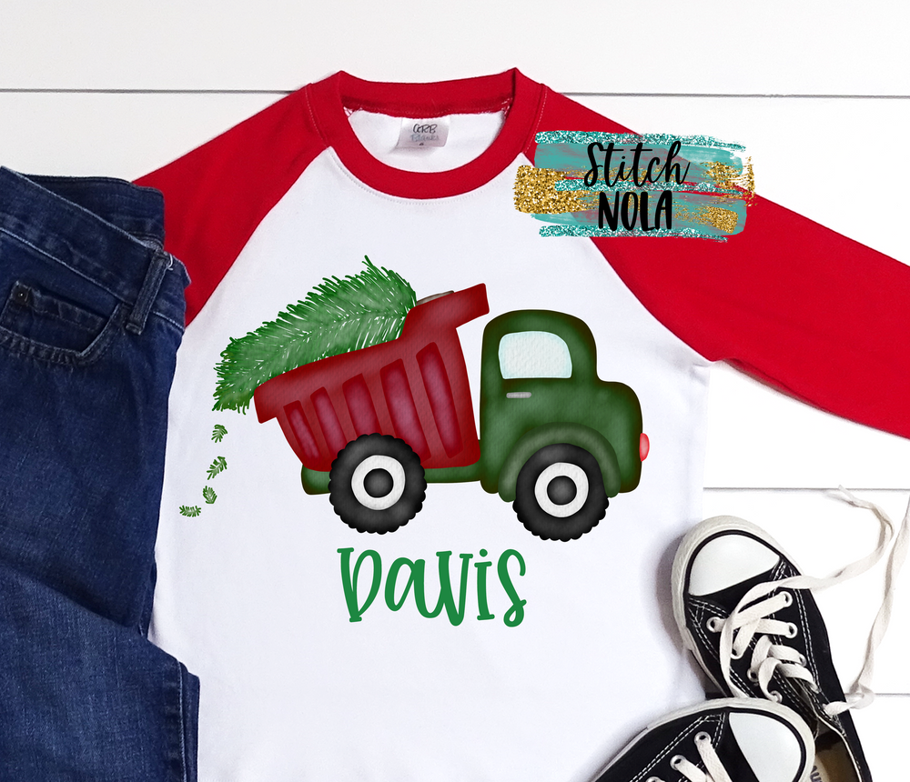 Personalized Christmas Dump Truck with Trees Printed Shirt