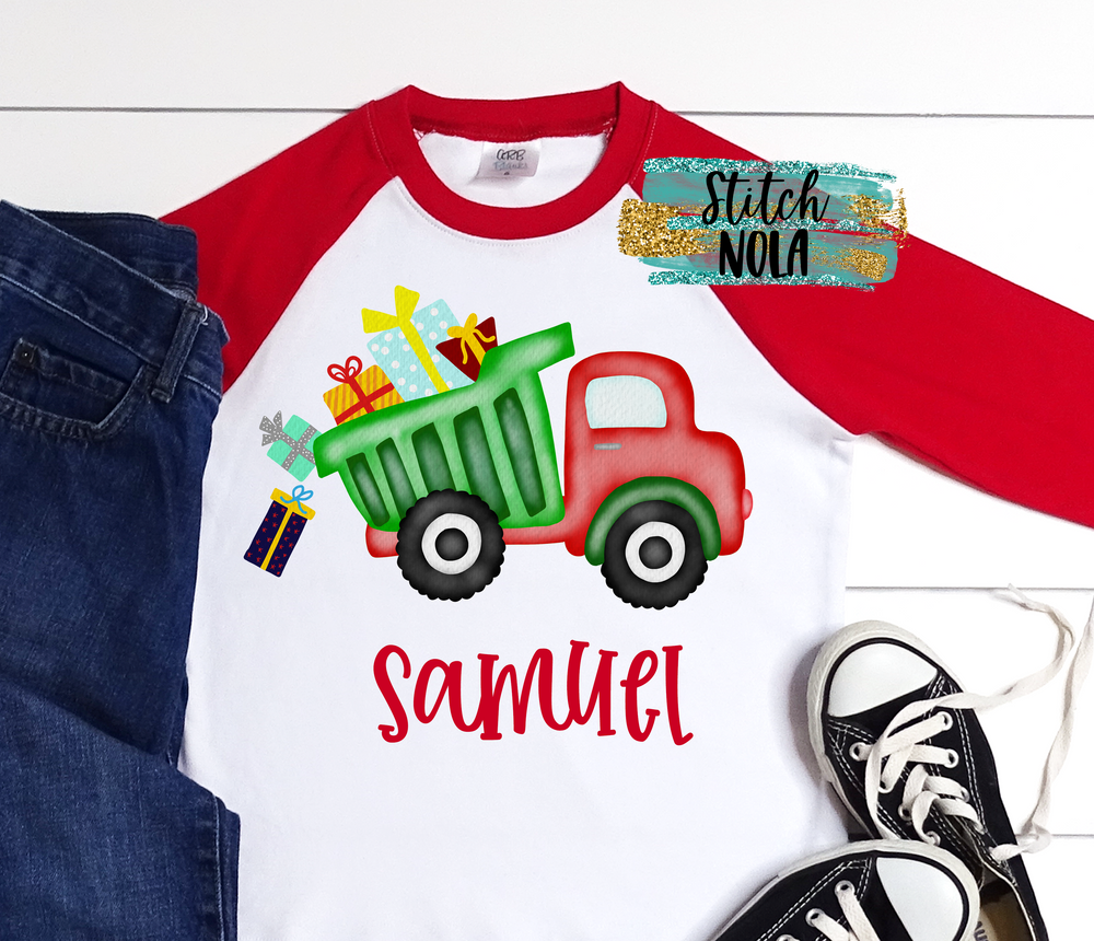 Personalized Christmas Dump Truck with Presents Printed Shirt