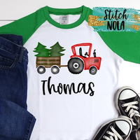 Personalized Christmas Tractor with Trees Printed Shirt